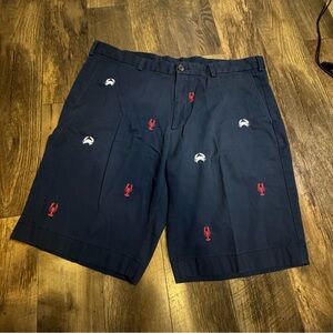 BROOKS BROTHERS MENs W40 embroidered lobsters FLAT FRONT chino NAVY SHORTS